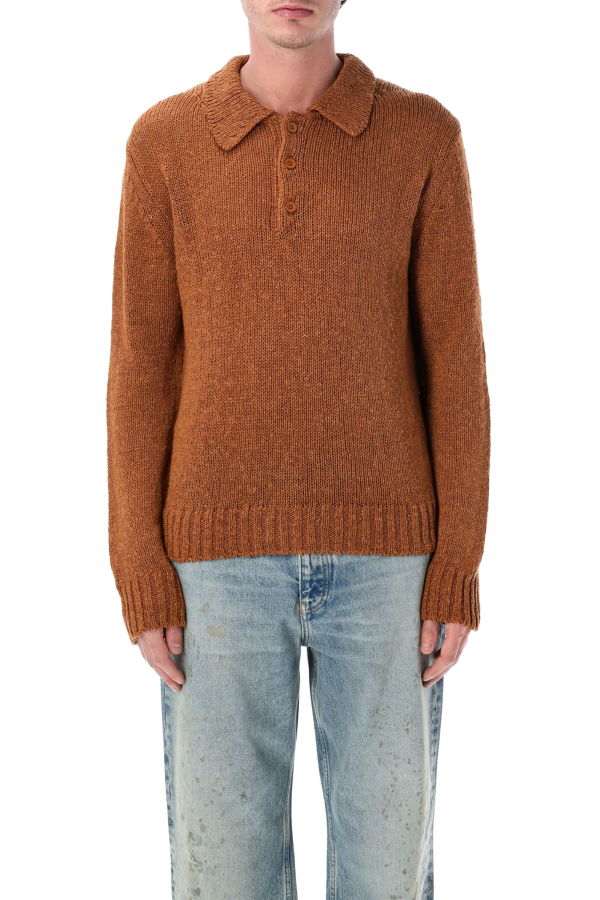 Sunflower Cotton Linen Polo Sweater - Brown