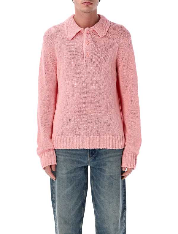 Sunflower Cotton Linen Polo Sweater - Pink Sunflower Cotton Linen Polo Sweater - Pink
