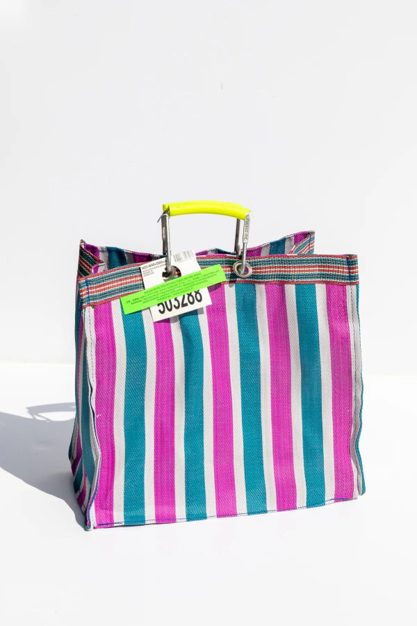Puebco Large Striped Tote - Green x Pink