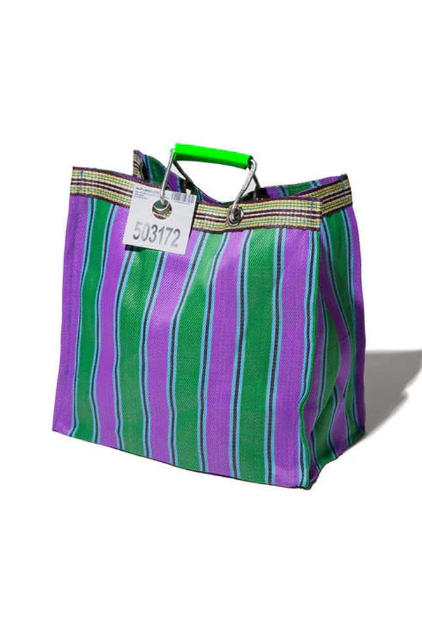 Puebco Large Striped Tote Bag - Green x Purple
