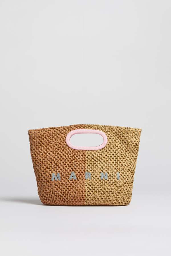 Marni Dark And Light Brown Paper Raffia Seaside Clutch