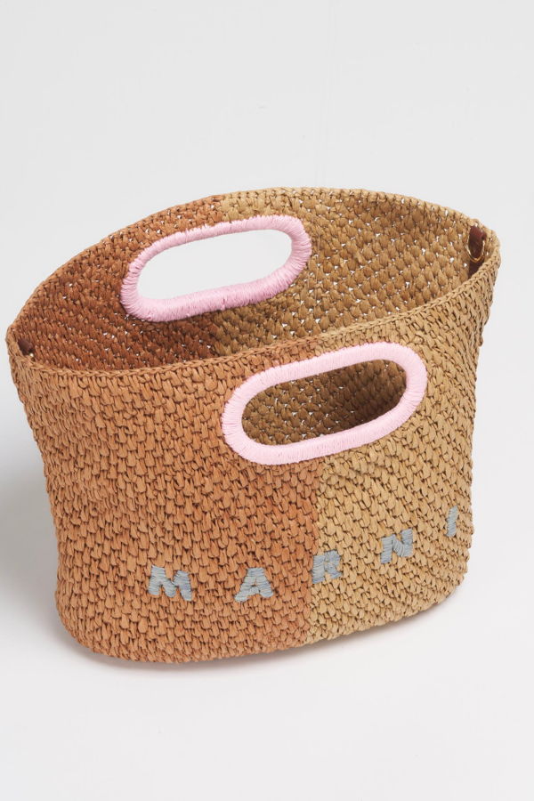 Marni Dark And Light Brown Paper Raffia Seaside Clutch