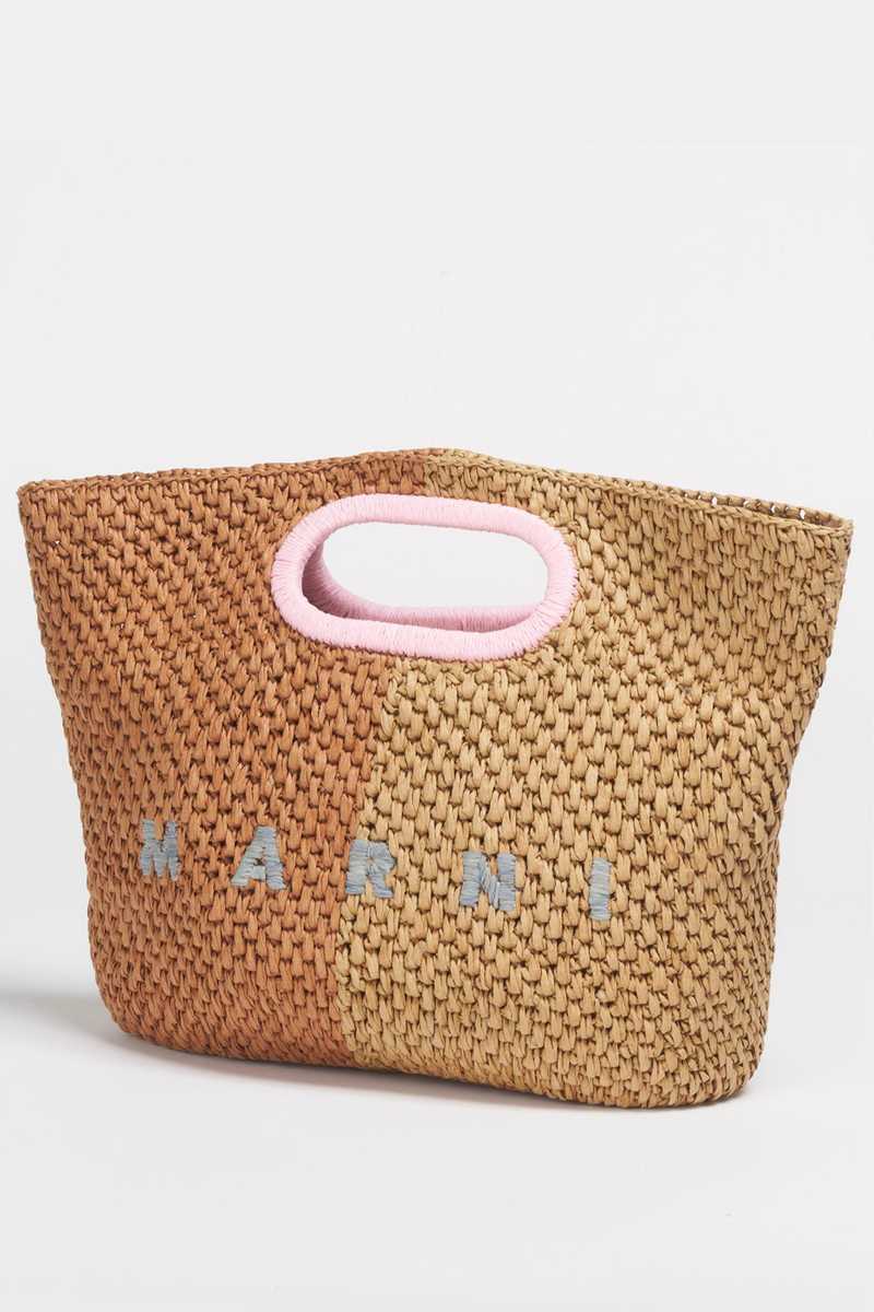 Marni Dark And Light Brown Paper Raffia Seaside Clutch