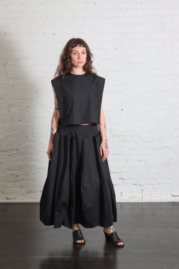 Tibi Compact Eco Poplin Pinched Pleat Skirt - Black