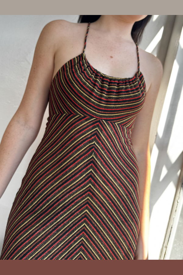 Vintage 70s Chevron Striped Halter Maxidress Dress