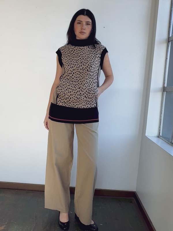 Vintage Hiroko Koshino Leopard Mockneck Knit Top
