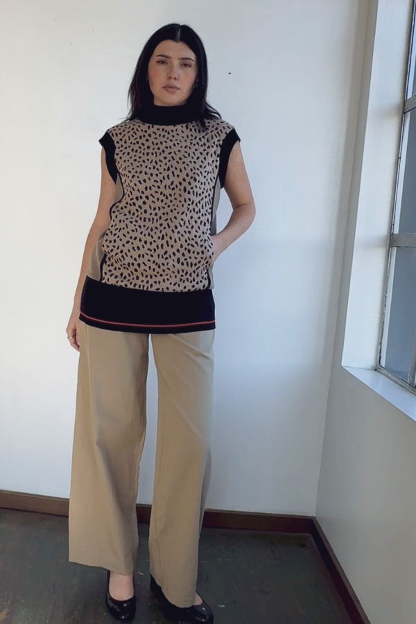 Vintage Hiroko Koshino Leopard Mockneck Knit Top