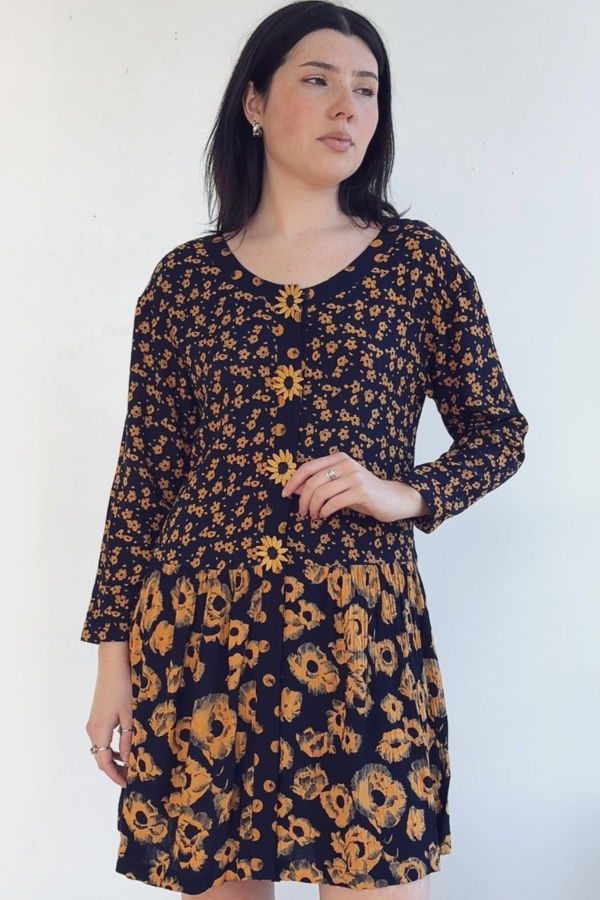 Vintage Navy Sunflower Print Dress