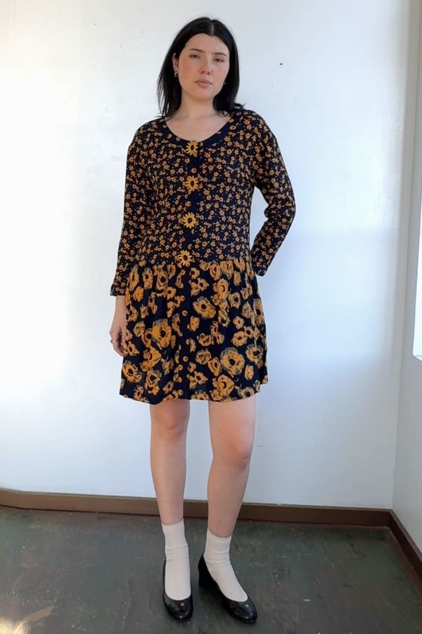 Vintage Navy Sunflower Print Dress