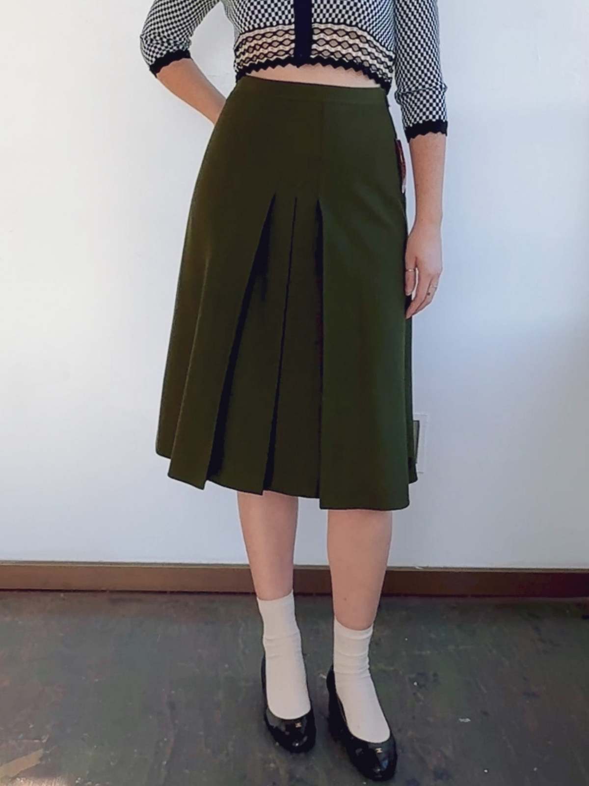 Vintage Olive Wool Cacharel Skirt - Image 1 of 4