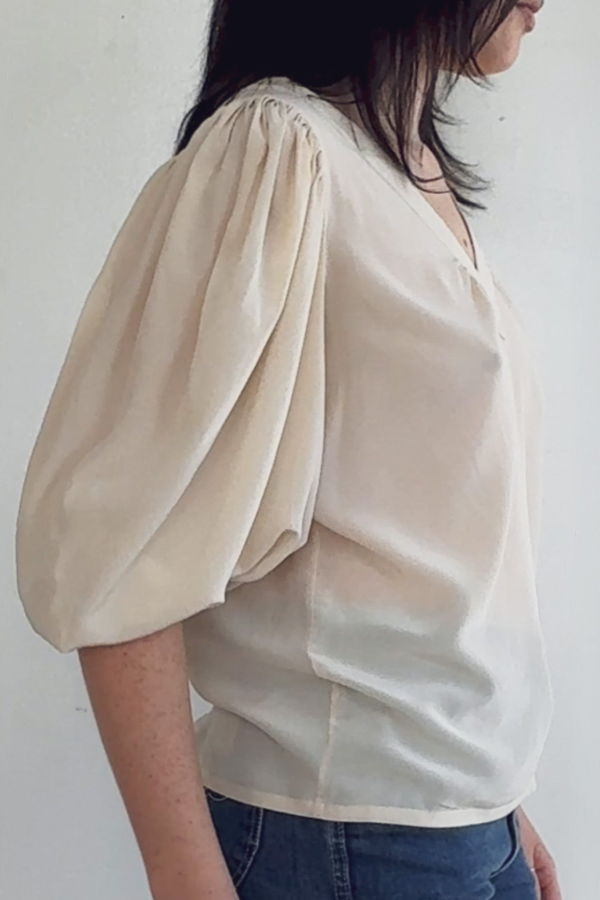 Vintage Roberto Cavalli Silk Balloon Sleeve Top - Cream