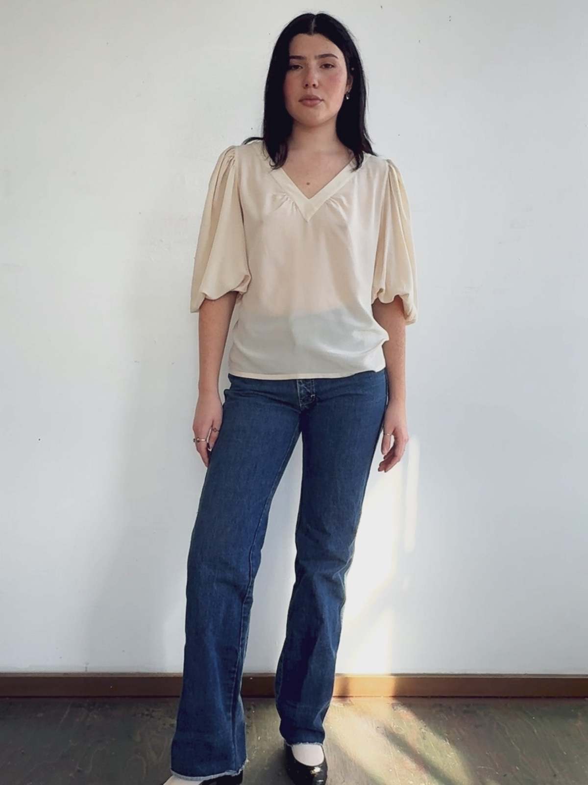 Vintage Roberto Cavalli Silk Balloon Sleeve Top - Cream - Image 3 of 4