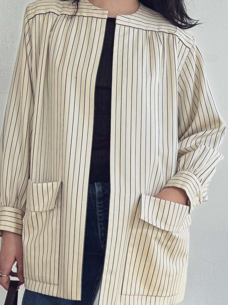 Vintage Vintage Givenchy Cream Wool Striped Jacket
