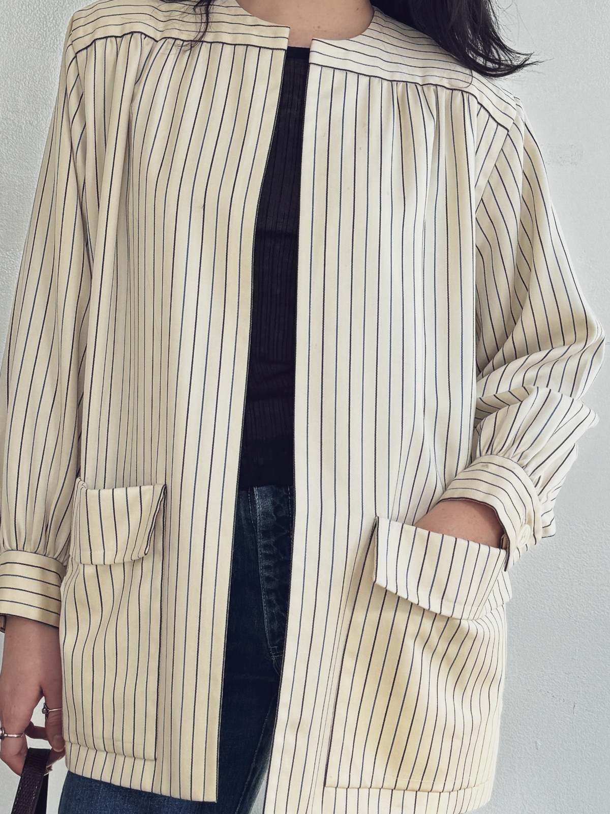 Vintage Vintage Givenchy Cream Wool Striped Jacket - Image 4 of 4