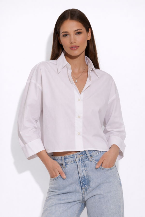 The Tile Club Gansett Poplin Crop Shirt - White