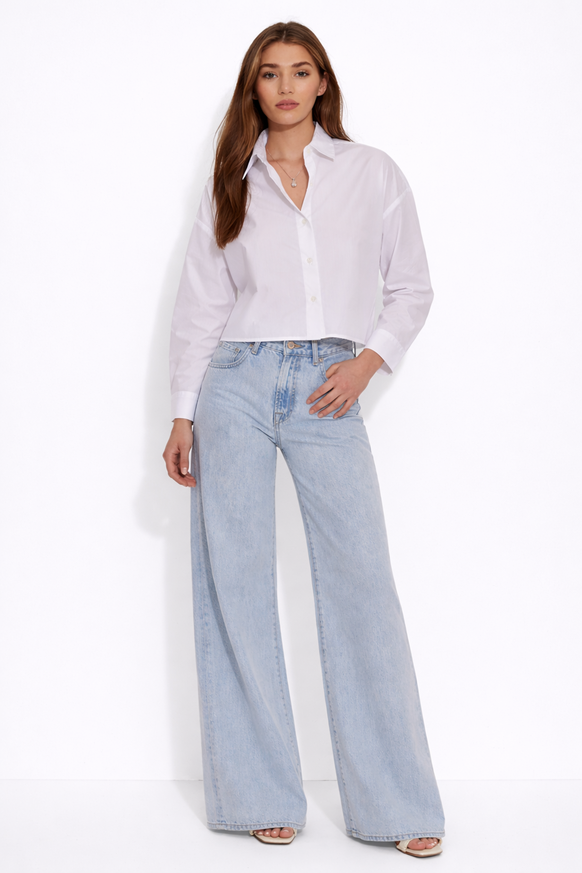 The Tile Club Gansett Poplin Crop Shirt - White - Image 4 of 4