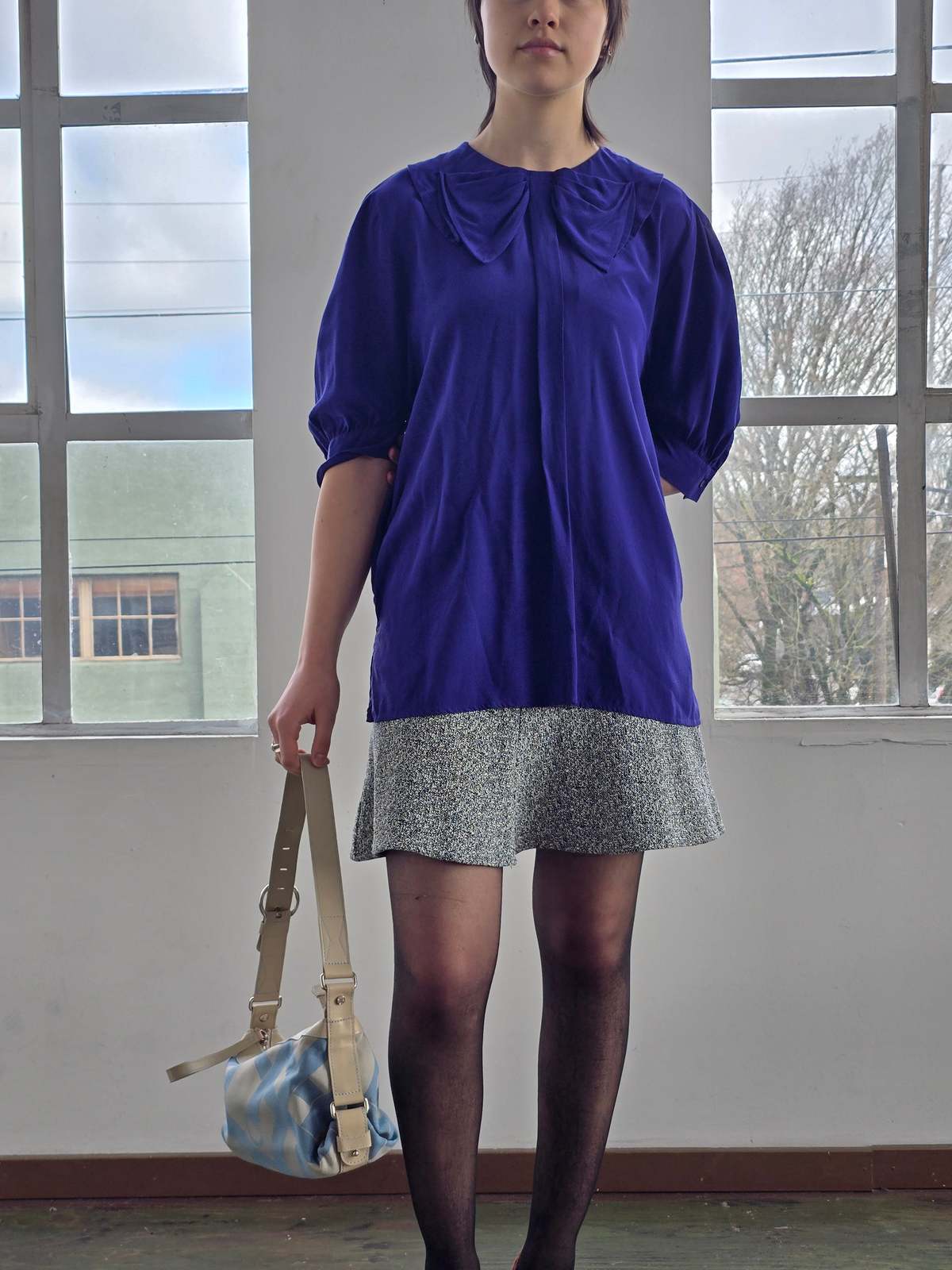 Vintage Miu Miu Blue Silk Collared Blouse - Image 2 of 6