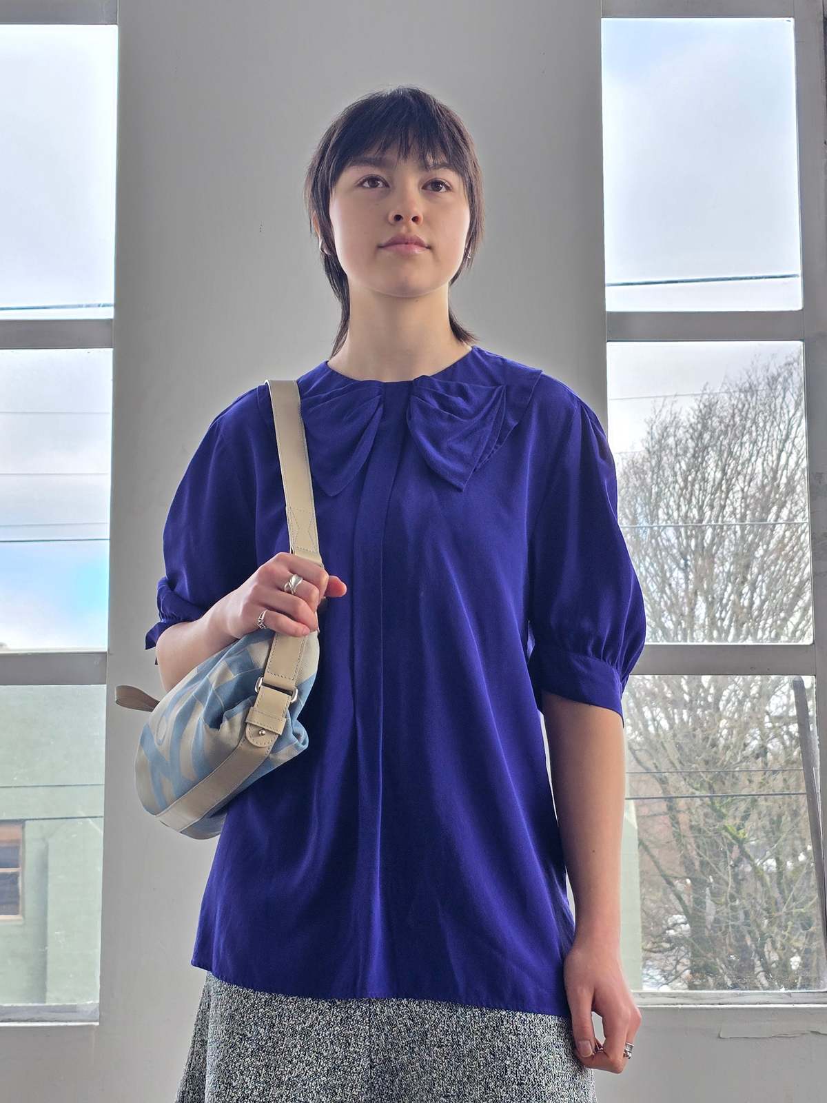 Vintage Miu Miu Blue Silk Collared Blouse - Image 3 of 6