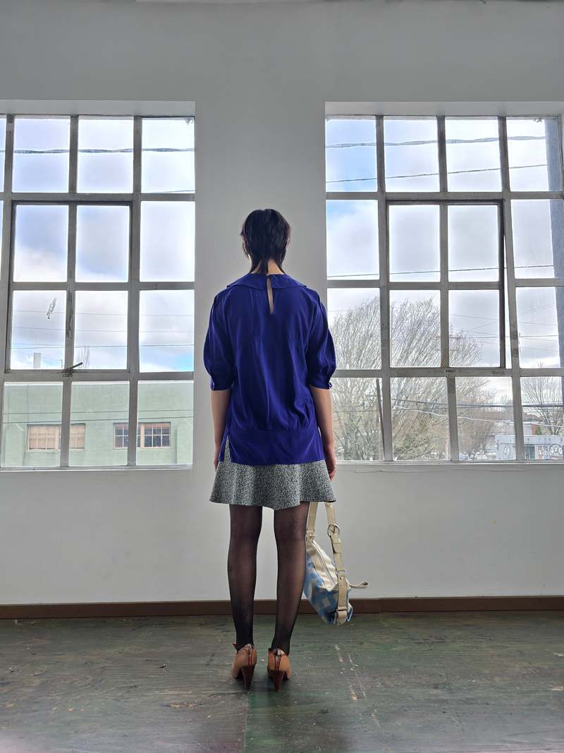 Vintage Miu Miu Blue Silk Collared Blouse