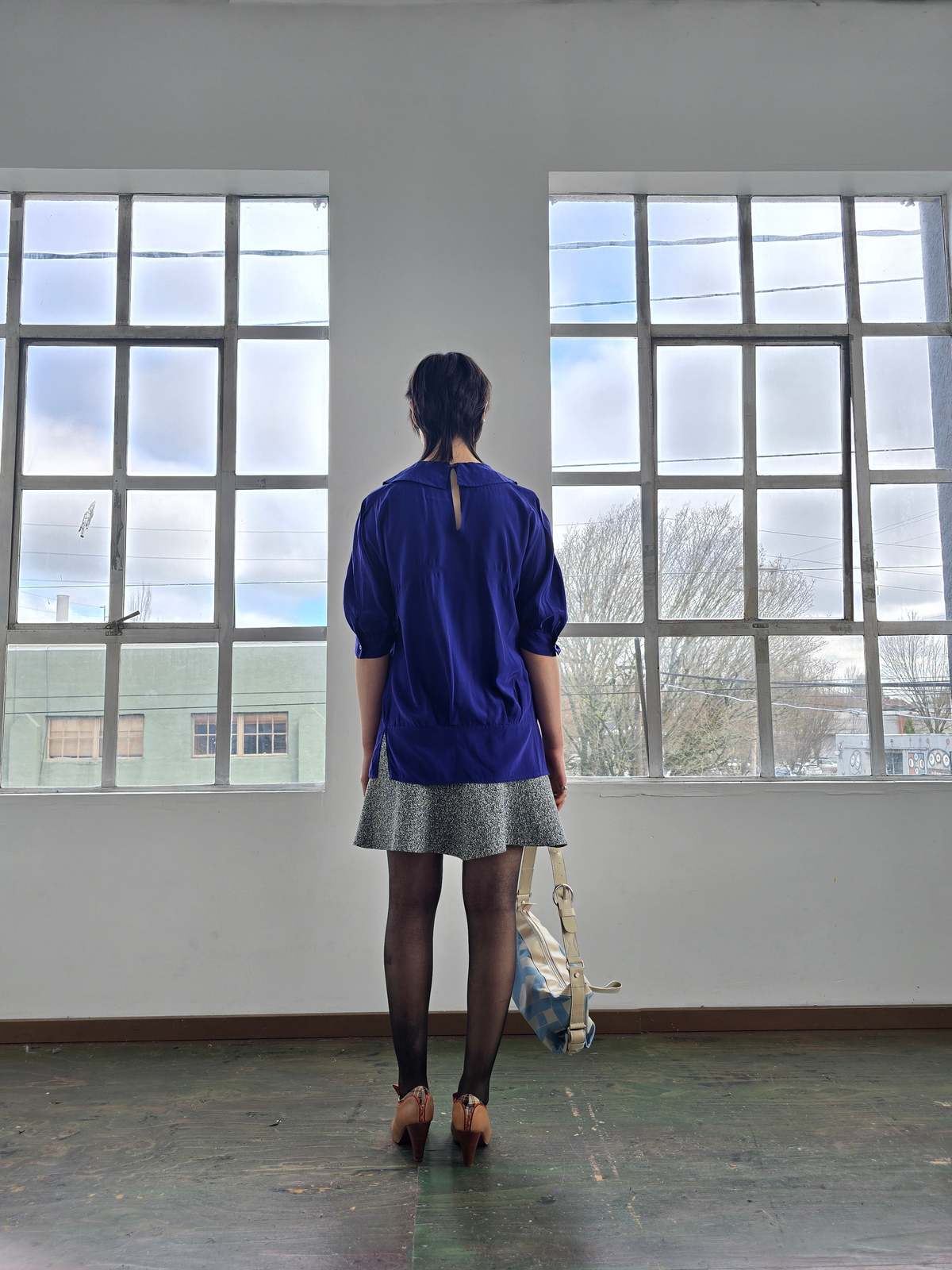 Vintage Miu Miu Blue Silk Collared Blouse - Image 4 of 6