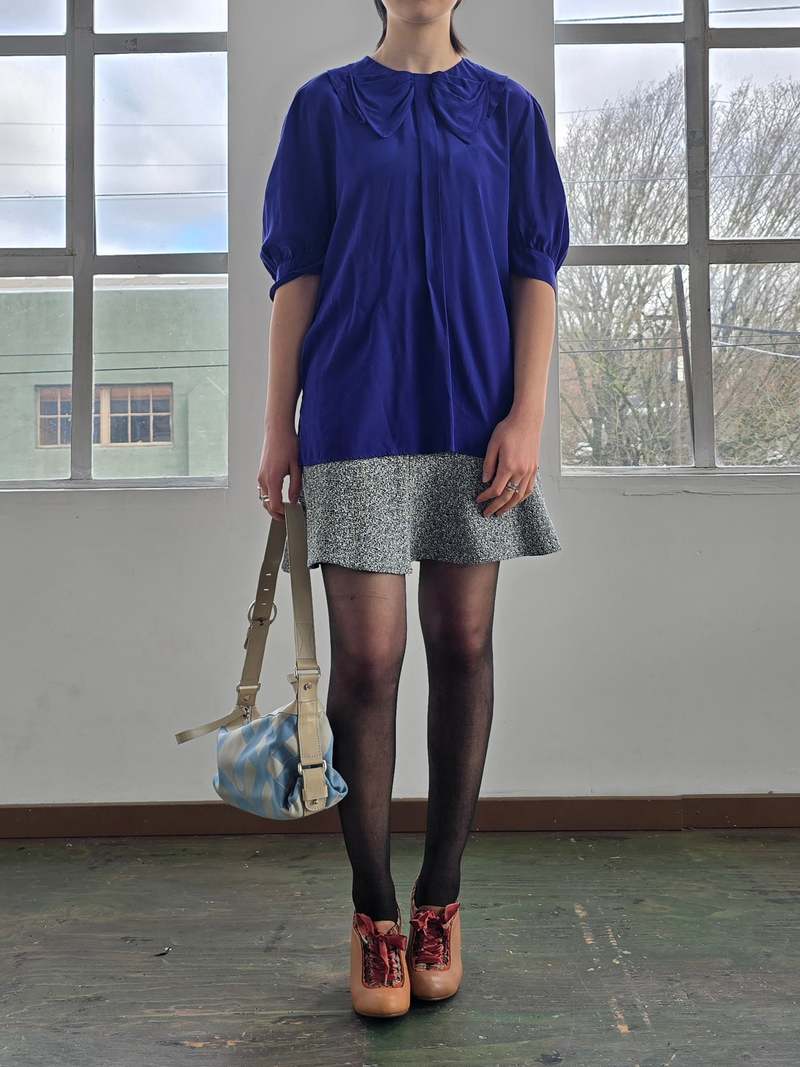 Vintage Miu Miu Blue Silk Collared Blouse