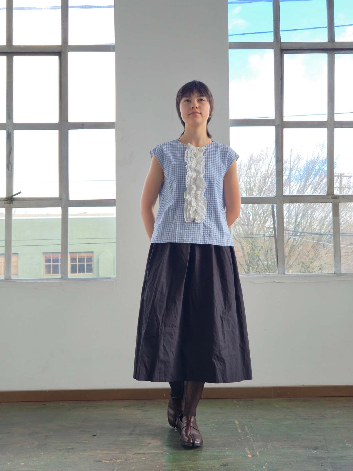 Vintage Prada Gingham Ruffled Blouse Top - Image 1 of 5