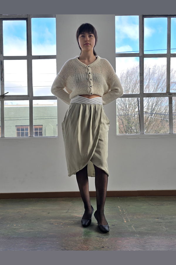 Vintage Sage Green Silk Tulip Skirt