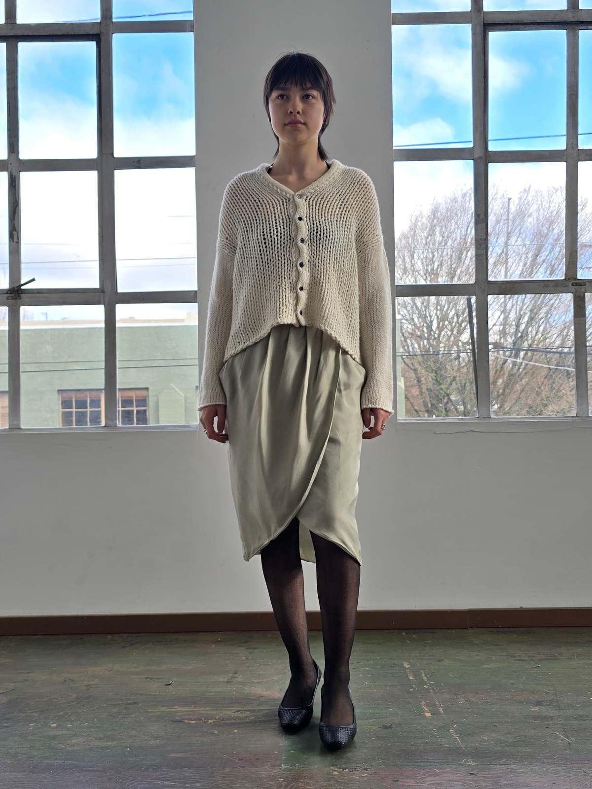 Vintage Sage Green Silk Tulip Skirt - Image 4 of 4