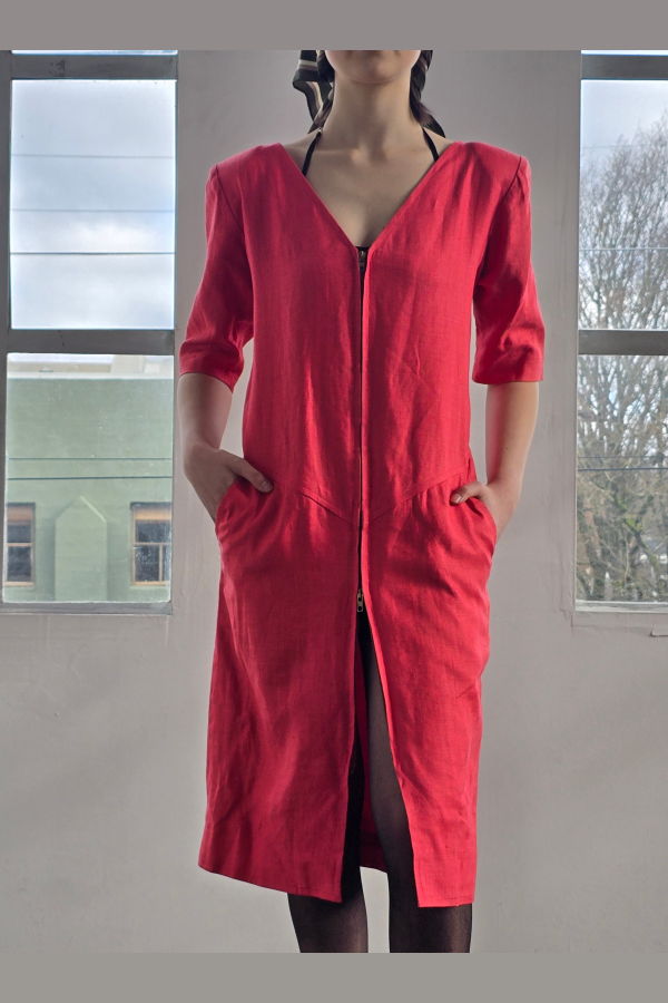 Vintage Saint Laurent Rive Gauche Raspberry Linen Dress - Dress