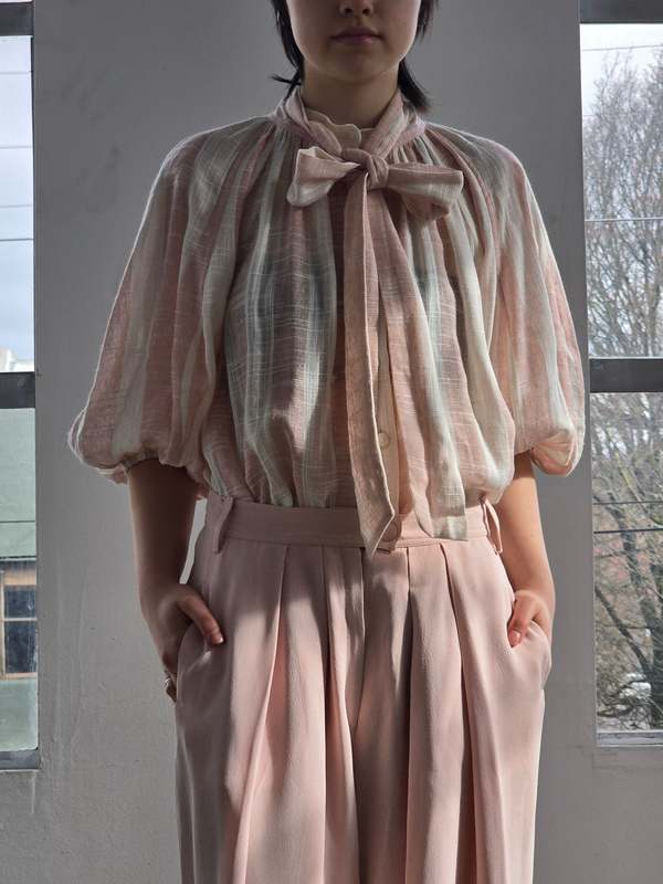 Vintage Zimmerman Pink Striped Puff Sleeve Blouse