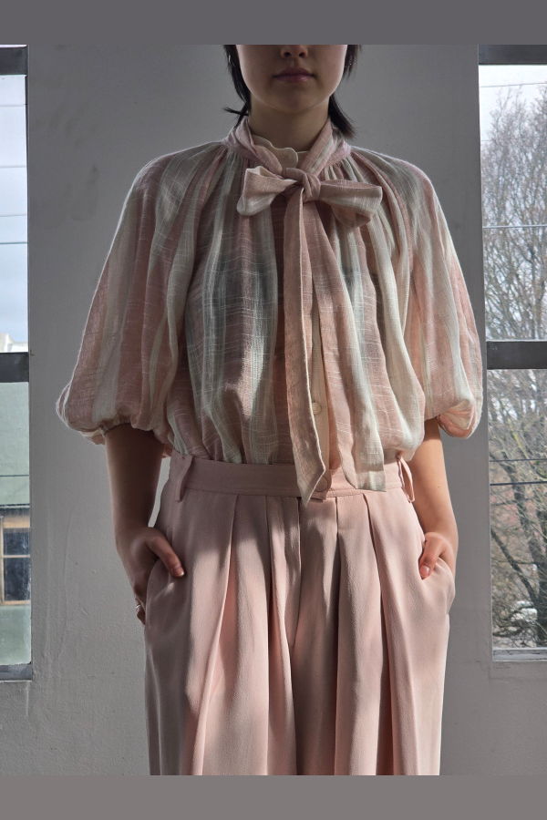 Vintage Zimmerman Pink Striped Puff Sleeve Blouse