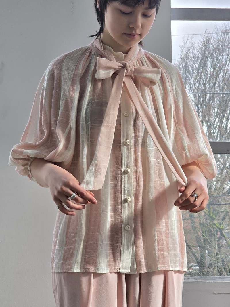 Vintage Zimmerman Pink Striped Puff Sleeve Blouse