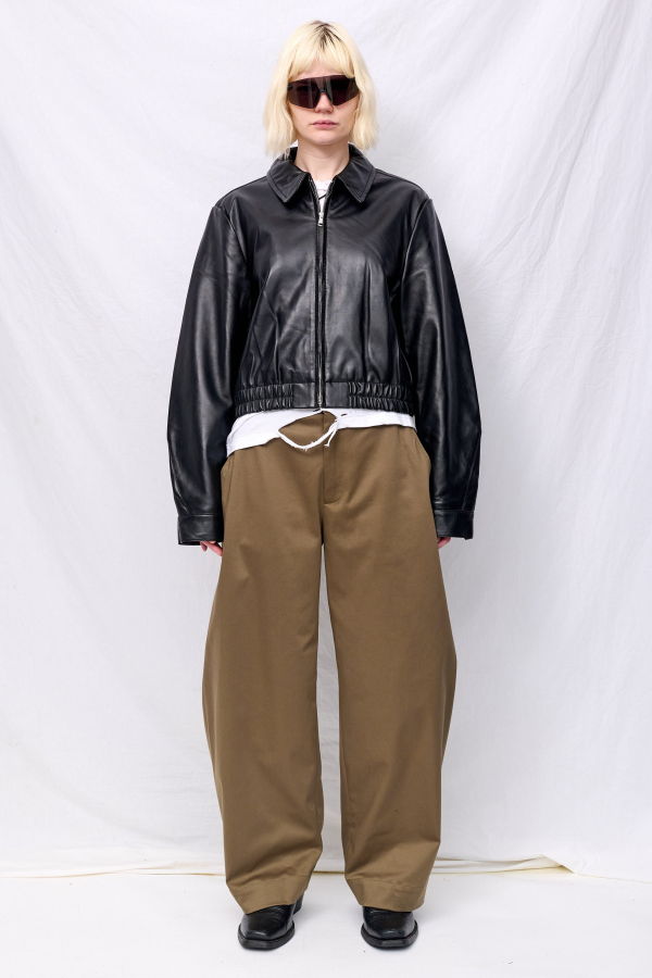 Assembly Black Leather Shrunken Zip Jacket