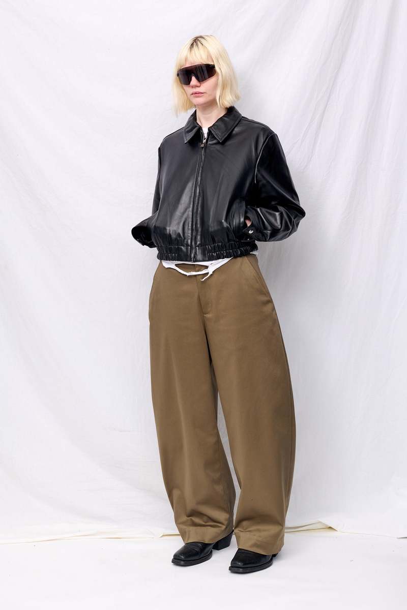 Assembly Black Leather Shrunken Zip Jacket