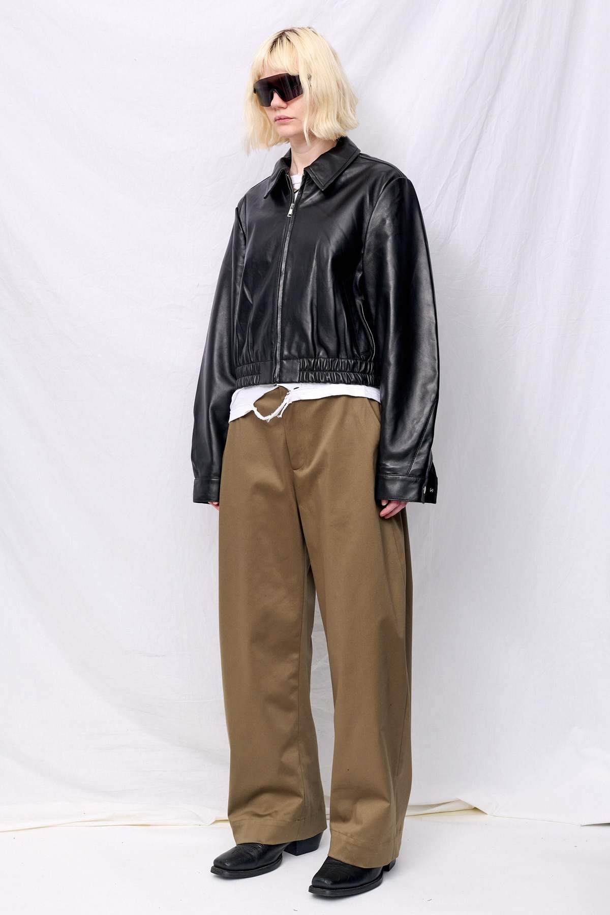 Assembly Black Leather Shrunken Zip Jacket - Image 4 of 7