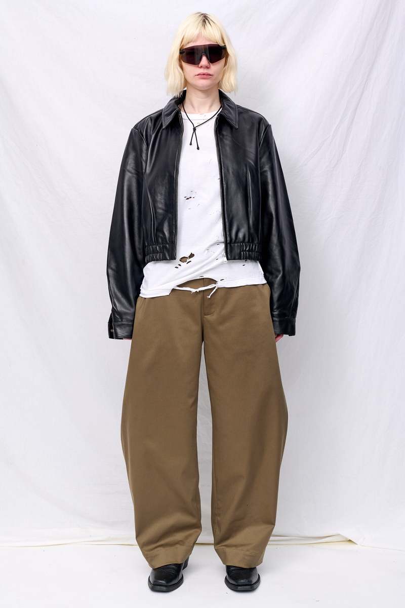 Assembly Black Leather Shrunken Zip Jacket