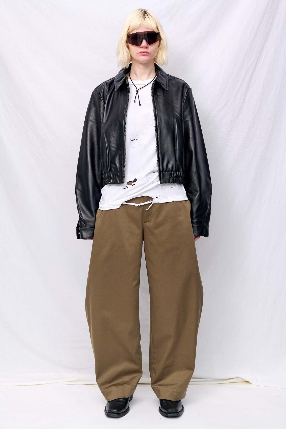 Assembly Black Leather Shrunken Zip Jacket - Image 5 of 7