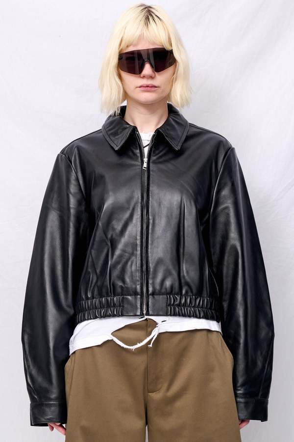 Assembly Black Leather Shrunken Zip Jacket