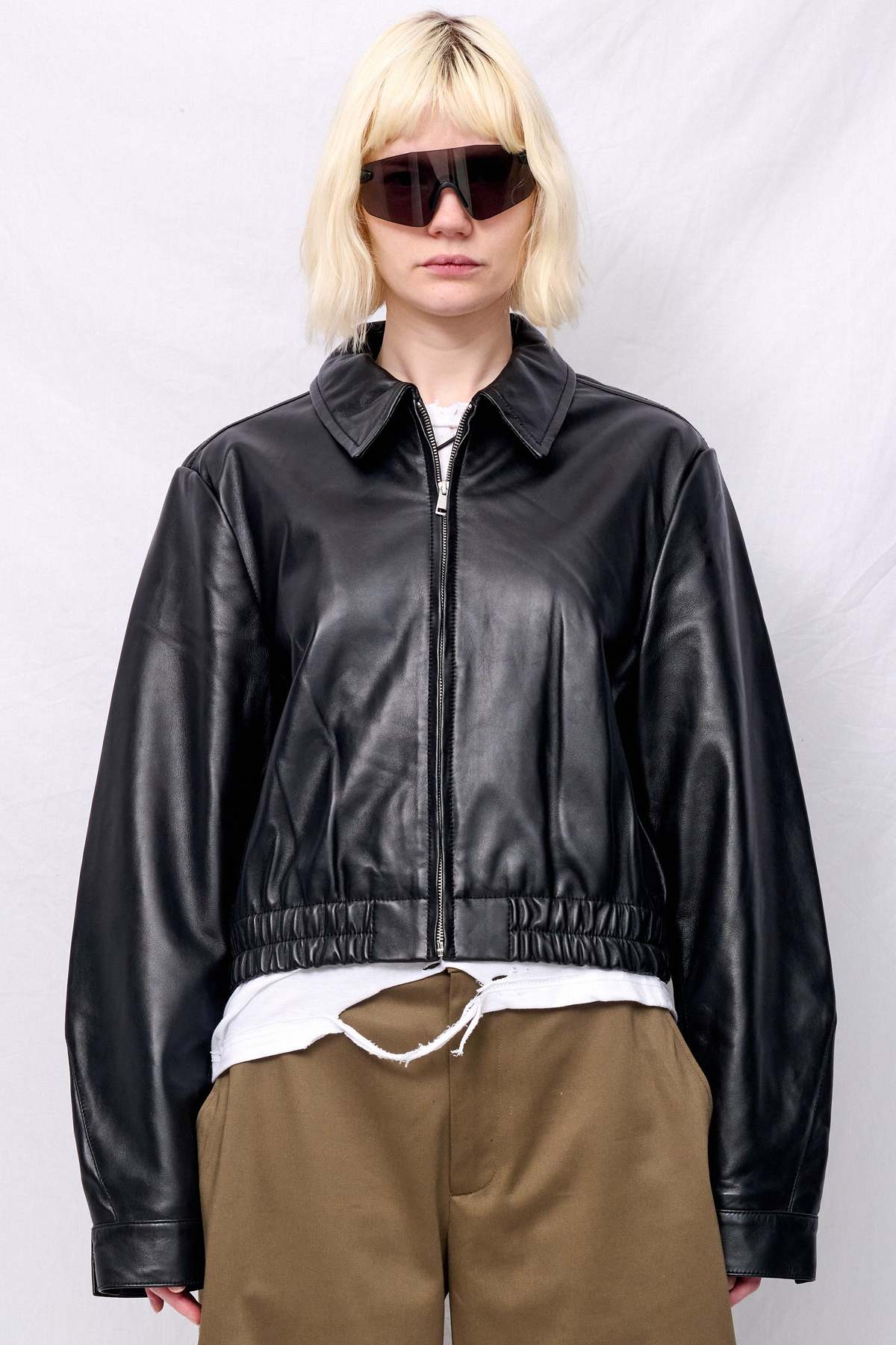 Assembly Black Leather Shrunken Zip Jacket - Image 7 of 7