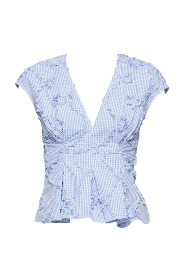 Clea Billie Pleat Shirt Top - Blue Gingham