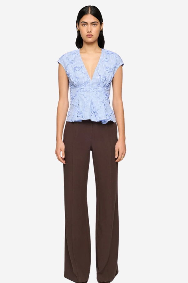 Clea Billie Pleat Shirt Top - Blue Gingham