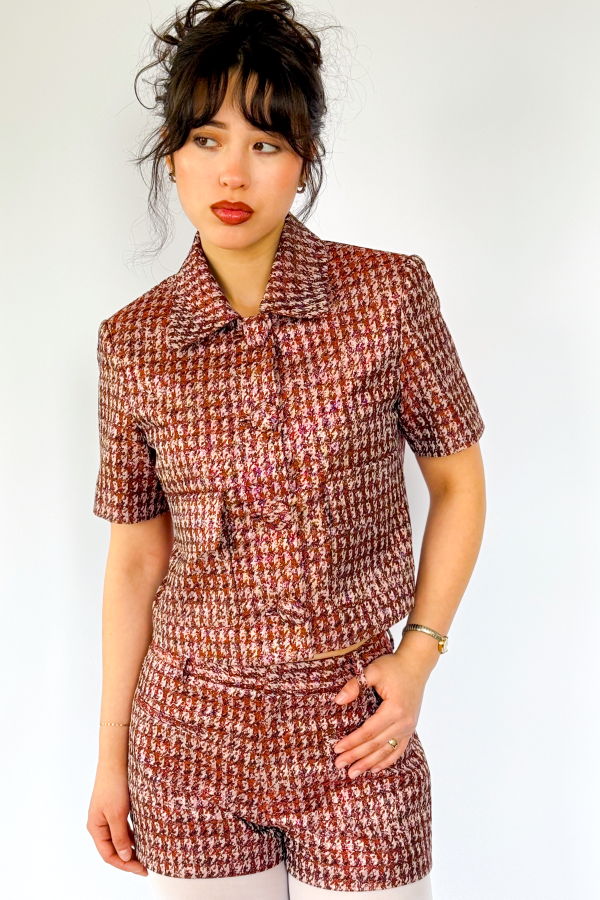 Anna Valentina Aubrey Cropped Jacket - Lurex Herringbone Jacquard