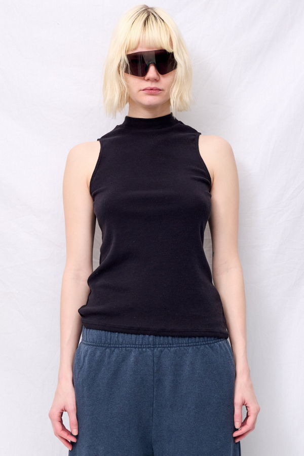 Jungmaven Black Mariposa Sleeveless Mock Tee Top