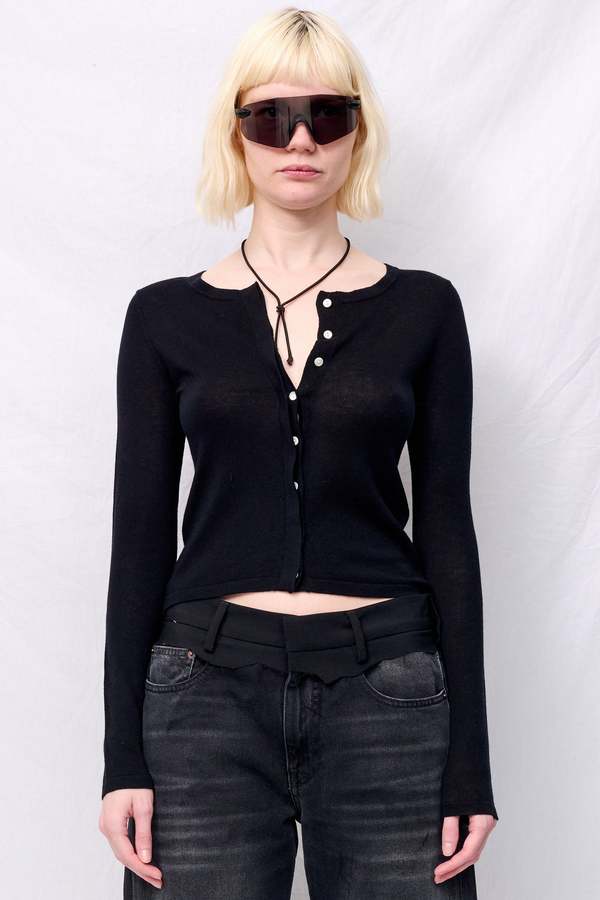Assembly Black Silk Cashmere Hidden Buttoned Cardigan