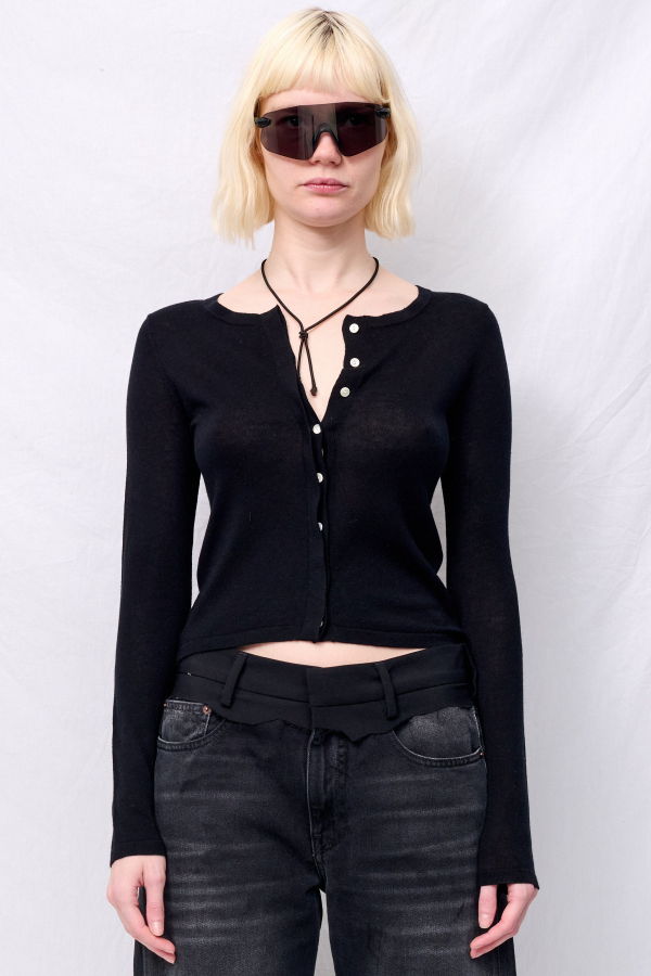 Assembly Black Silk Cashmere Hidden Buttoned Cardigan