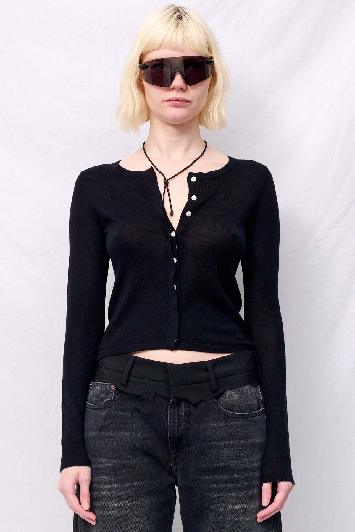 Assembly Black Silk Cashmere Hidden Buttoned Cardigan - Image 1 of 5