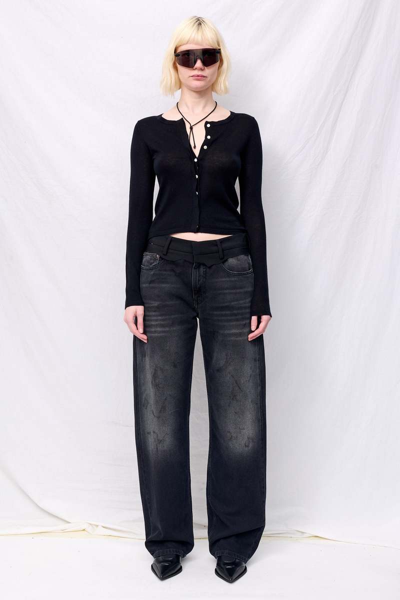 Assembly Black Silk Cashmere Hidden Buttoned Cardigan