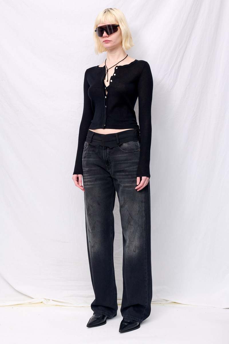 Assembly Black Silk Cashmere Hidden Buttoned Cardigan