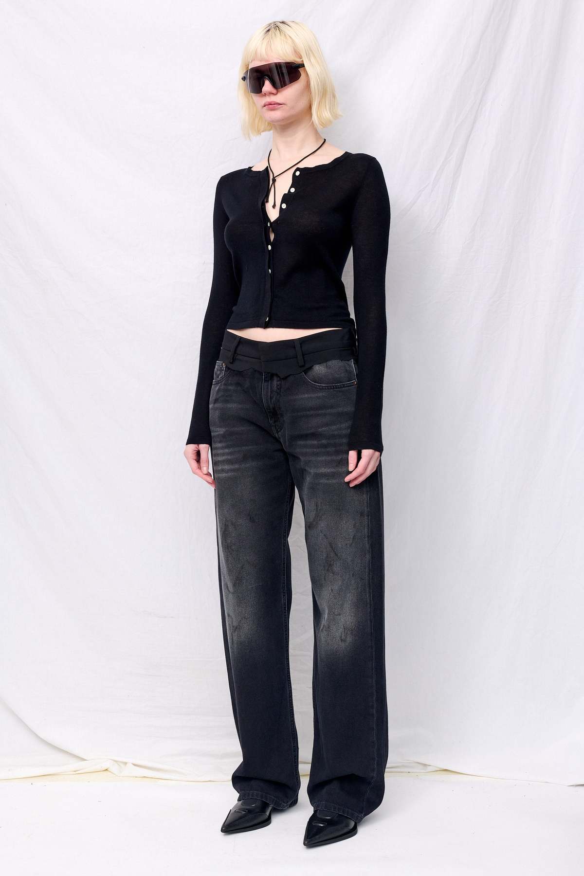 Assembly Black Silk Cashmere Hidden Buttoned Cardigan - Image 4 of 5