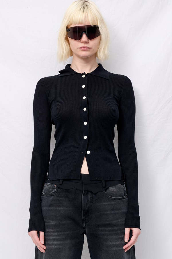 Assembly Black Silk Cashmere Ribbed Shirt Cardigan Assembly Black Silk Cashmere Ribbed Shirt Cardigan